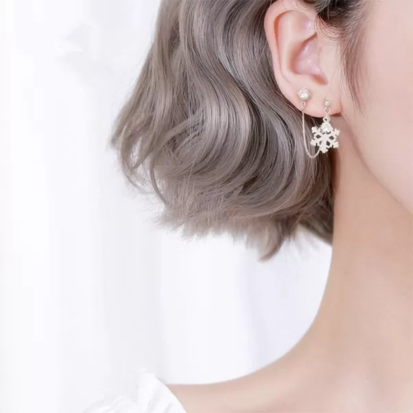 Snowflake Double Piercing Tassel Chain Drop Dangle Crystal Ball Bead Stud Earrings for Women Girls S925 Sterling Silver CZ 2 Hole Tragus Post Pin Jewerly Cute Dainty Christmas Winter Party GiftsSnowflake Double Piercing Tassel Chain Drop Dangle Crystal Ball Bead Stud Earrings for Women Girls S925 Sterling Silver CZ 2 Hole Tragus Post Pin Jewerly Cute Dainty Christmas Winter Party Gifts