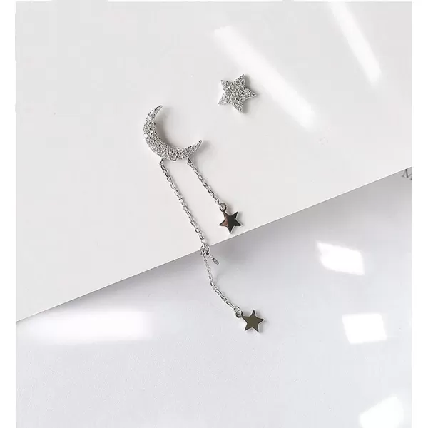 Star Moon Asymmetrical CZ Stud Tassel Chain Dangle Drop Earrings for Women Girls S925 Sterling Silver Crystal Star Crescent Constallation Tragus Post Pin Hypoallergenic Earring Delicate GiftStar Moon Asymmetrical CZ Stud Tassel Chain Dangle Drop Earrings for Women Girls S925 Sterling Silver Crystal Star Crescent Constallation Tragus Post Pin Hypoallergenic Earring Delicate Gift