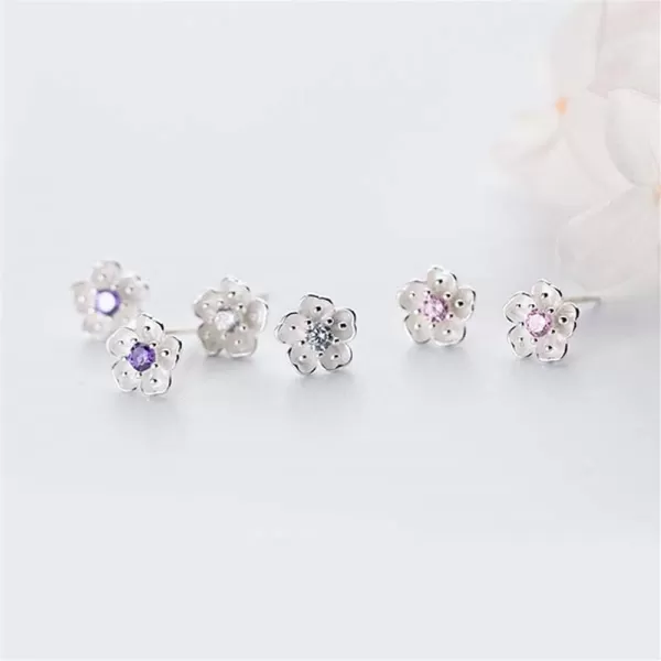 Sterling Silver CZ Flower Cartilage Stud Earrings for Women Teen Girls Crystal Birthstones Cherry Blossom Jasmine Tiny Small Flower Cute Stud Post Pin Hypoallergenic Boho Birthday JewelryClear Diamond