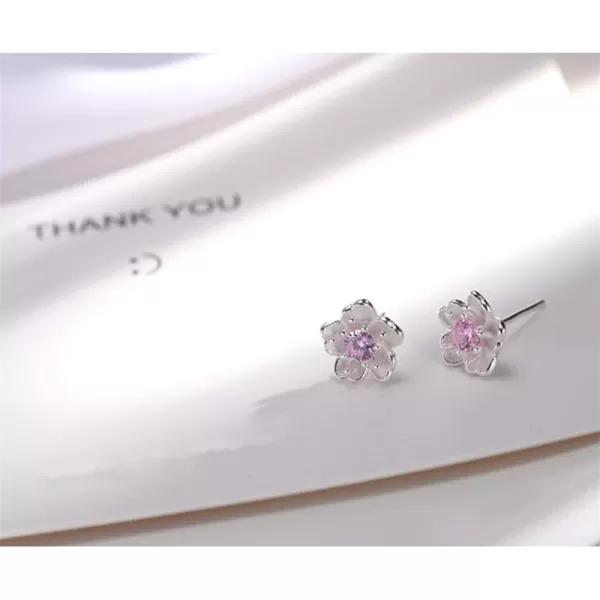 Sterling Silver CZ Flower Cartilage Stud Earrings for Women Teen Girls Crystal Birthstones Cherry Blossom Jasmine Tiny Small Flower Cute Stud Post Pin Hypoallergenic Boho Birthday JewelryPink Diamond