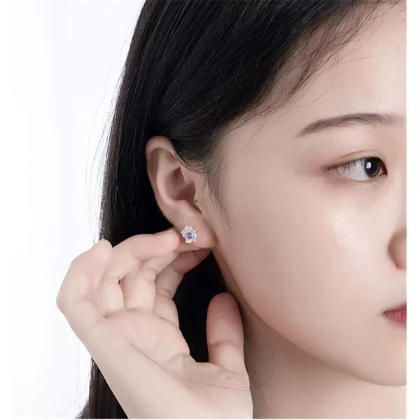 Sterling Silver CZ Flower Cartilage Stud Earrings for Women Teen Girls Crystal Birthstones Cherry Blossom Jasmine Tiny Small Flower Cute Stud Post Pin Hypoallergenic Boho Birthday JewelryAmethyst Diamond