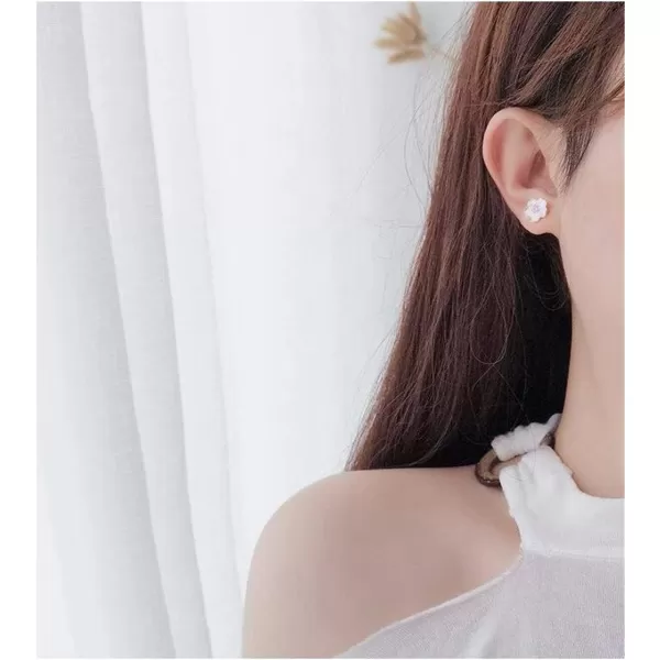 Sterling Silver CZ Flower Cartilage Stud Earrings for Women Teen Girls Crystal Birthstones Cherry Blossom Jasmine Tiny Small Flower Cute Stud Post Pin Hypoallergenic Boho Birthday JewelryPink Diamond