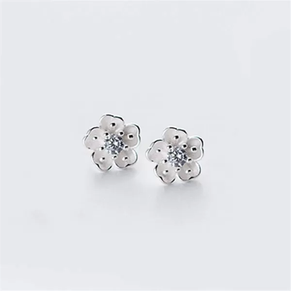 Sterling Silver CZ Flower Cartilage Stud Earrings for Women Teen Girls Crystal Birthstones Cherry Blossom Jasmine Tiny Small Flower Cute Stud Post Pin Hypoallergenic Boho Birthday JewelryClear Diamond