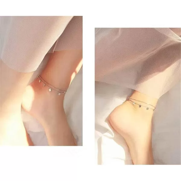Sterling Silver Layered Anklets for Women Teen Girls Adjustable 2 layer Coin Round Disc Circle Sequins Pendant Drop Adjustable Tassel Foot Chain 10 inch Anklet Bracelet Boho Beach Jewelry GiftSterling Silver Layered Anklets for Women Teen Girls Adjustable 2 layer Coin Round Disc Circle Sequins Pendant Drop Adjustable Tassel Foot Chain 10 inch Anklet Bracelet Boho Beach Jewelry Gift