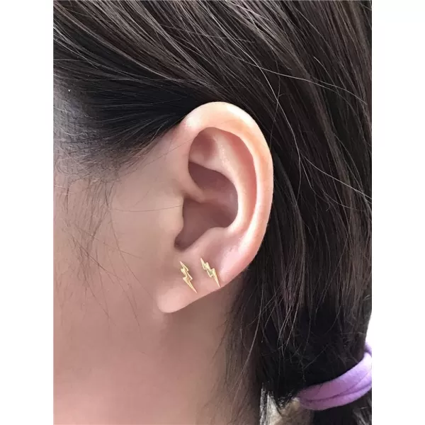 Sterling Silver Lightning Bolt Tiny Stud Earrings for Women Girls Men Hypoallergenic Pierced Ear Minimalist Polished Mini Flash Thunder Button Tragus Post Pin Body Jewelry95mm Gold Plated