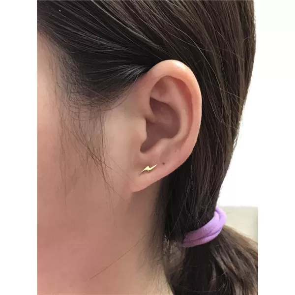 Sterling Silver Lightning Bolt Tiny Stud Earrings for Women Girls Men Hypoallergenic Pierced Ear Minimalist Polished Mini Flash Thunder Button Tragus Post Pin Body Jewelry85mm Gold Plated