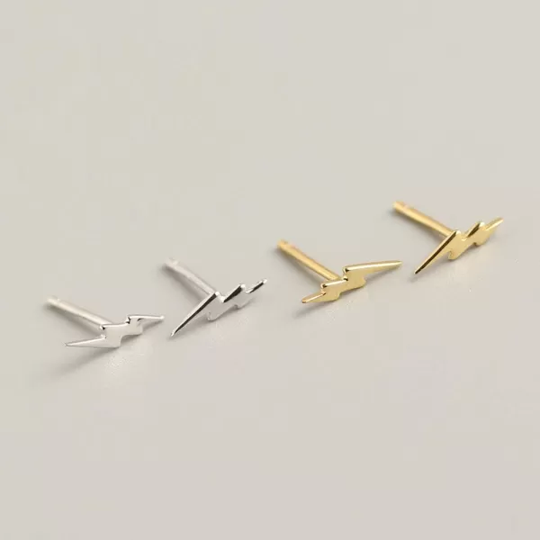 Sterling Silver Lightning Bolt Tiny Stud Earrings for Women Girls Men Hypoallergenic Pierced Ear Minimalist Polished Mini Flash Thunder Button Tragus Post Pin Body Jewelry95mm Gold Plated