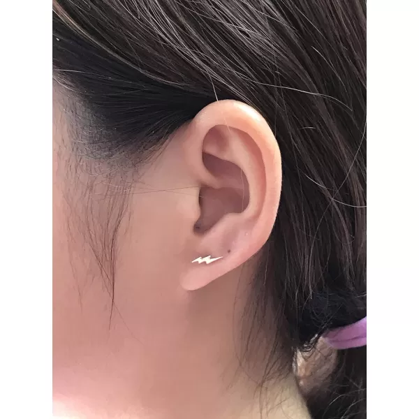 Sterling Silver Lightning Bolt Tiny Stud Earrings for Women Girls Men Hypoallergenic Pierced Ear Minimalist Polished Mini Flash Thunder Button Tragus Post Pin Body Jewelry95mm Silver