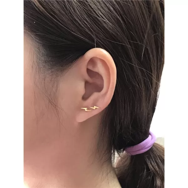 Sterling Silver Lightning Bolt Tiny Stud Earrings for Women Girls Men Hypoallergenic Pierced Ear Minimalist Polished Mini Flash Thunder Button Tragus Post Pin Body Jewelry85mm Gold Plated