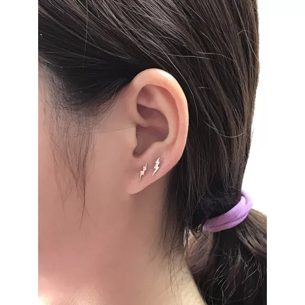 Sterling Silver Lightning Bolt Tiny Stud Earrings for Women Girls Men Hypoallergenic Pierced Ear Minimalist Polished Mini Flash Thunder Button Tragus Post Pin Body Jewelry95mm Silver