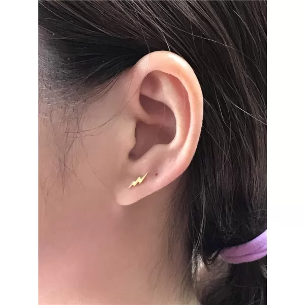Sterling Silver Lightning Bolt Tiny Stud Earrings for Women Girls Men Hypoallergenic Pierced Ear Minimalist Polished Mini Flash Thunder Button Tragus Post Pin Body Jewelry95mm Gold Plated
