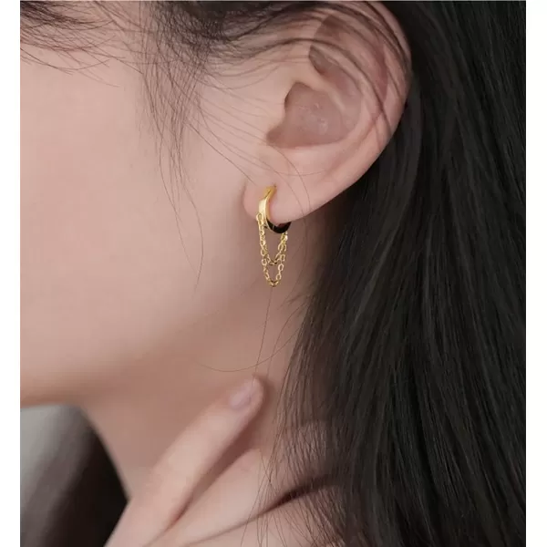 Tassel Chain Drop Dangle Small Hoop Earrings for Women Girls 925 Sterling Silver Huggie Helix Cartilage Tragus Daith Piercing Cuff Minimalist Fashion Personalized Punk JewelryGold
