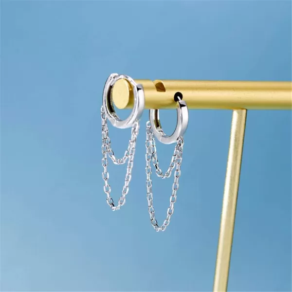 Tassel Chain Drop Dangle Small Hoop Earrings for Women Girls 925 Sterling Silver Huggie Helix Cartilage Tragus Daith Piercing Cuff Minimalist Fashion Personalized Punk JewelrySilver