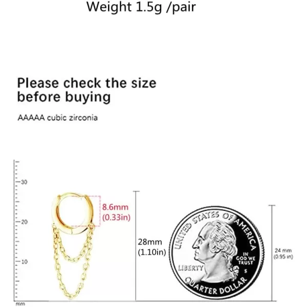 Tassel Chain Drop Dangle Small Hoop Earrings for Women Girls 925 Sterling Silver Huggie Helix Cartilage Tragus Daith Piercing Cuff Minimalist Fashion Personalized Punk JewelryGold