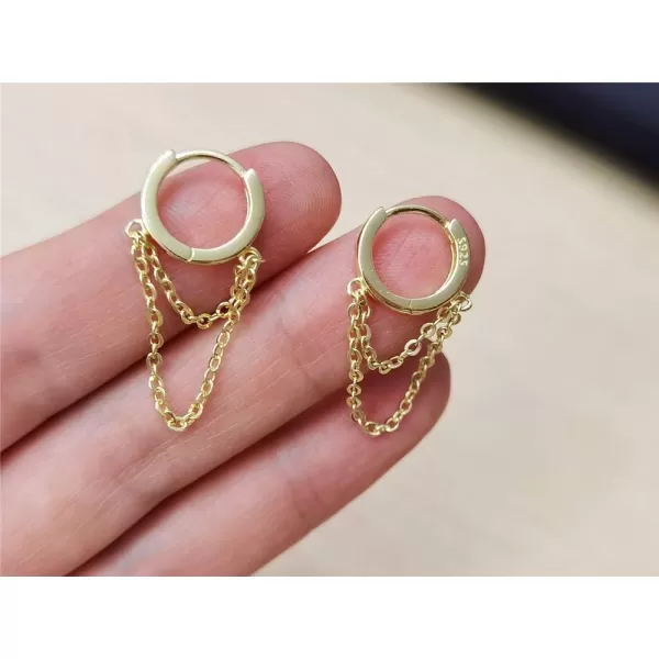 Tassel Chain Drop Dangle Small Hoop Earrings for Women Girls 925 Sterling Silver Huggie Helix Cartilage Tragus Daith Piercing Cuff Minimalist Fashion Personalized Punk JewelryGold