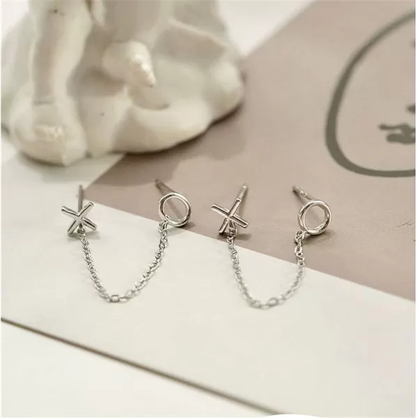 Tassel Symbol Chain Drop Dangle Stud Earrings for Women Girls 925 Sterling Silver Double Piercing Female Gender Sign Studs Crawler Climber Letter X O Post Fashion Personalized Jewelry Unique GiftsSilver