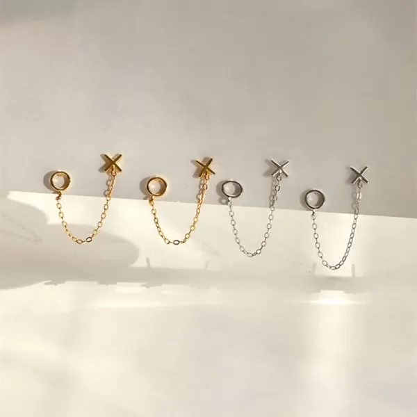 Tassel Symbol Chain Drop Dangle Stud Earrings for Women Girls 925 Sterling Silver Double Piercing Female Gender Sign Studs Crawler Climber Letter X O Post Fashion Personalized Jewelry Unique GiftsGold Plated