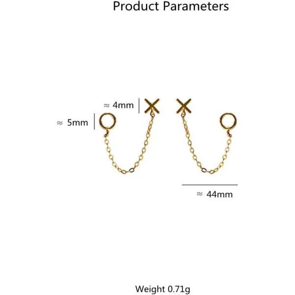 Tassel Symbol Chain Drop Dangle Stud Earrings for Women Girls 925 Sterling Silver Double Piercing Female Gender Sign Studs Crawler Climber Letter X O Post Fashion Personalized Jewelry Unique GiftsGold Plated