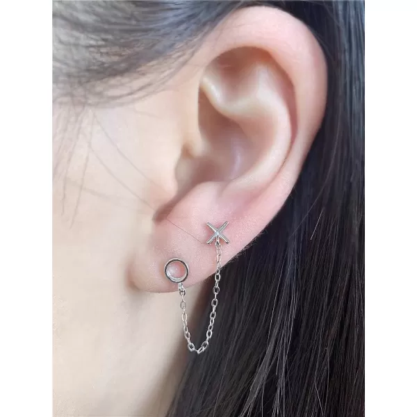 Tassel Symbol Chain Drop Dangle Stud Earrings for Women Girls 925 Sterling Silver Double Piercing Female Gender Sign Studs Crawler Climber Letter X O Post Fashion Personalized Jewelry Unique GiftsSilver