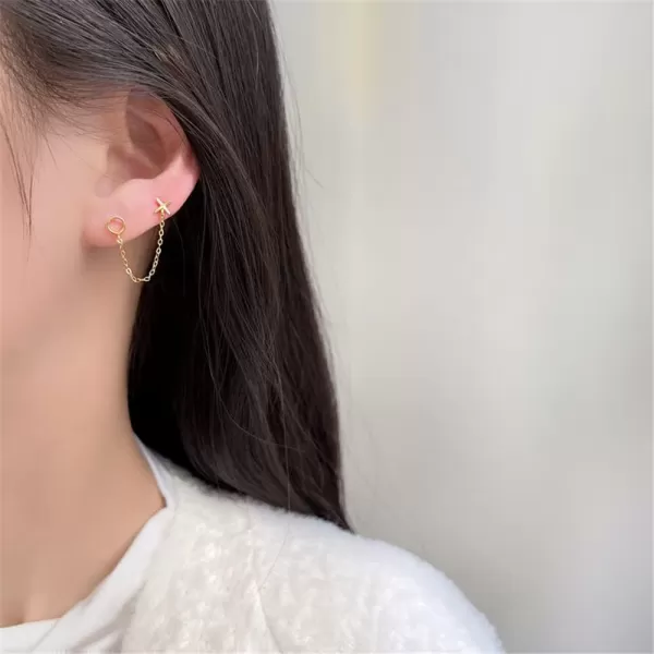 Tassel Symbol Chain Drop Dangle Stud Earrings for Women Girls 925 Sterling Silver Double Piercing Female Gender Sign Studs Crawler Climber Letter X O Post Fashion Personalized Jewelry Unique GiftsGold Plated