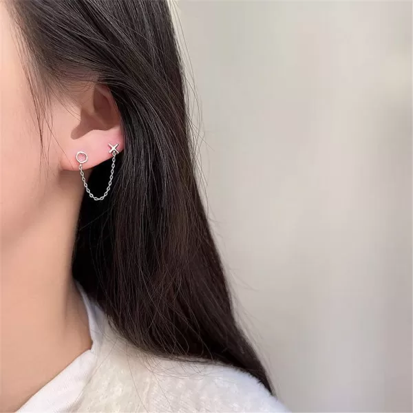 Tassel Symbol Chain Drop Dangle Stud Earrings for Women Girls 925 Sterling Silver Double Piercing Female Gender Sign Studs Crawler Climber Letter X O Post Fashion Personalized Jewelry Unique GiftsSilver