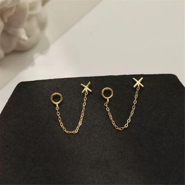 Tassel Symbol Chain Drop Dangle Stud Earrings for Women Girls 925 Sterling Silver Double Piercing Female Gender Sign Studs Crawler Climber Letter X O Post Fashion Personalized Jewelry Unique GiftsGold Plated