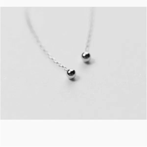 Threader Bead Tassel Drop Earrings for Women Girls S925 Sterling Silver 2mm Tiny Ball Long Chain Dangle Minimalism Ear Piercing Studs Jewelry Hypoallergenic Fashion Gifts45mm silver