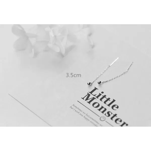 Threader Bead Tassel Drop Earrings for Women Girls S925 Sterling Silver 2mm Tiny Ball Long Chain Dangle Minimalism Ear Piercing Studs Jewelry Hypoallergenic Fashion Gifts35mm silver