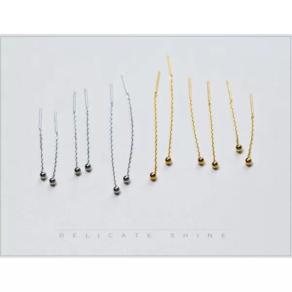 Threader Bead Tassel Drop Earrings for Women Girls S925 Sterling Silver 2mm Tiny Ball Long Chain Dangle Minimalism Ear Piercing Studs Jewelry Hypoallergenic Fashion Gifts45mm gold plated
