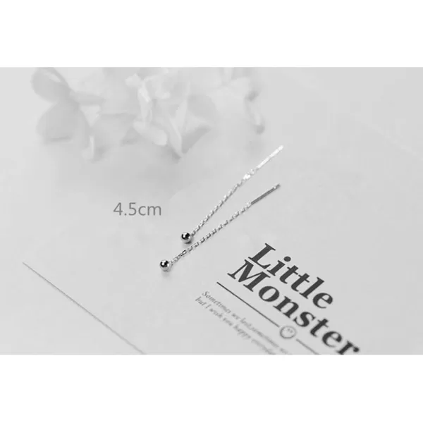 Threader Bead Tassel Drop Earrings for Women Girls S925 Sterling Silver 2mm Tiny Ball Long Chain Dangle Minimalism Ear Piercing Studs Jewelry Hypoallergenic Fashion Gifts45mm silver