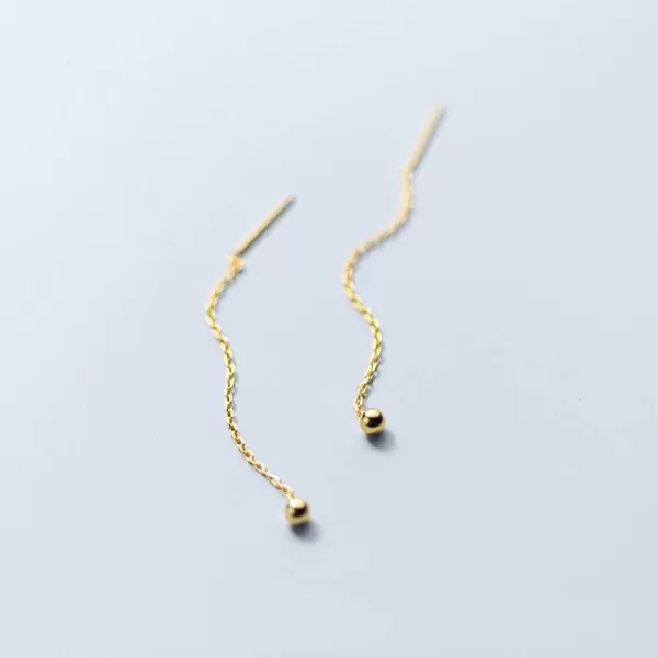 Threader Bead Tassel Drop Earrings for Women Girls S925 Sterling Silver 2mm Tiny Ball Long Chain Dangle Minimalism Ear Piercing Studs Jewelry Hypoallergenic Fashion Gifts55mm gold plated