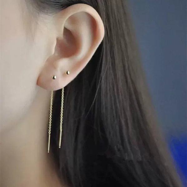 Threader Bead Tassel Drop Earrings for Women Girls S925 Sterling Silver 2mm Tiny Ball Long Chain Dangle Minimalism Ear Piercing Studs Jewelry Hypoallergenic Fashion Gifts55mm gold plated