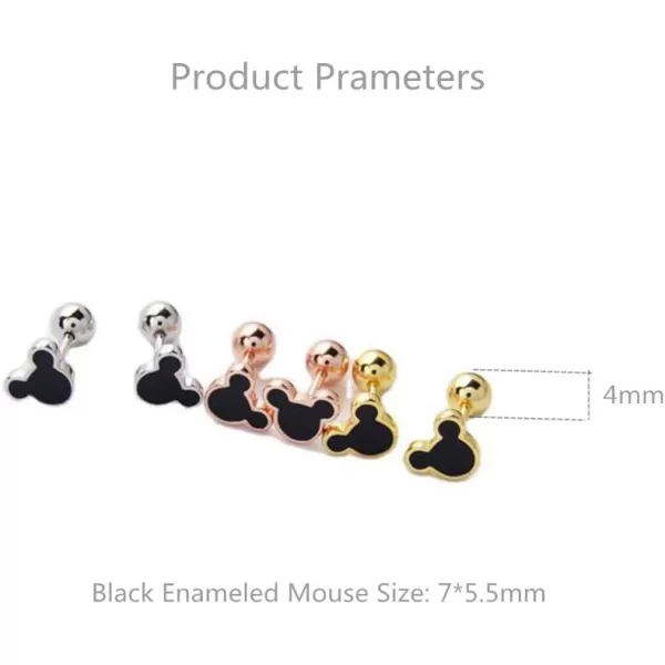 Tiny Black Mouse Earrings for Women Girls Sterling Silver Hypoallergenic 20G Barbell Small Screw Back Ball Piercing Studs Mice Silhouette Button Enameled Tragus PostTiny Black Mouse Earrings for Women Girls Sterling Silver Hypoallergenic 20G Barbell Small Screw Back Ball Piercing Studs Mice Silhouette Button Enameled Tragus Post