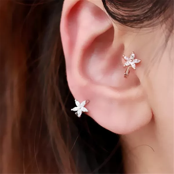 Tiny CZ Hoop Earrings Mini Cartilage Studs for Girls Women Teens S925 Sterling Silver Pierced Upper Ear Cubic Zirconia Daisy Cuff Earrings Hypoallergenic Dainty Body Jewelry 6mmrose gold plated