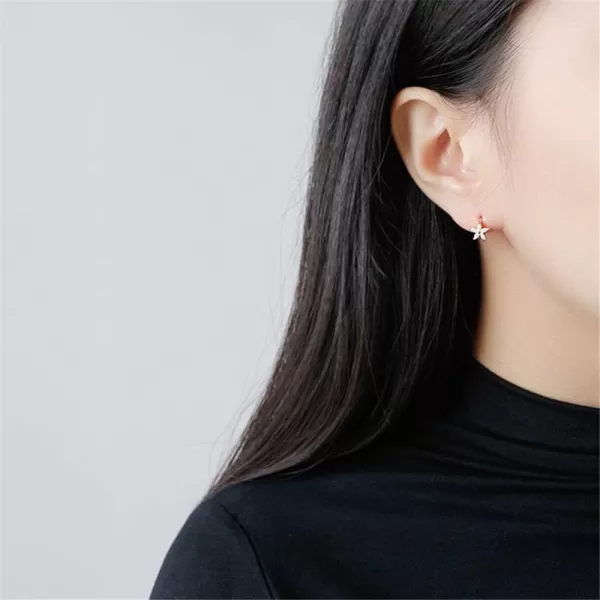 Tiny CZ Hoop Earrings Mini Cartilage Studs for Girls Women Teens S925 Sterling Silver Pierced Upper Ear Cubic Zirconia Daisy Cuff Earrings Hypoallergenic Dainty Body Jewelry 6mmrose gold plated