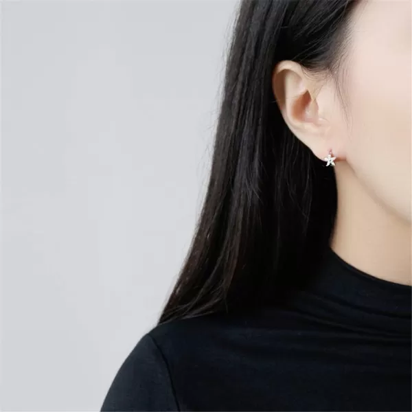 Tiny CZ Hoop Earrings Mini Cartilage Studs for Girls Women Teens S925 Sterling Silver Pierced Upper Ear Cubic Zirconia Daisy Cuff Earrings Hypoallergenic Dainty Body Jewelry 6mmwhite gold plated