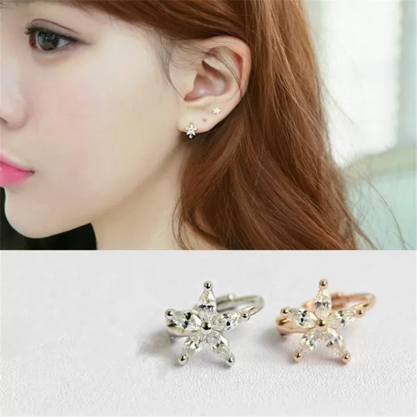 Tiny CZ Hoop Earrings Mini Cartilage Studs for Girls Women Teens S925 Sterling Silver Pierced Upper Ear Cubic Zirconia Daisy Cuff Earrings Hypoallergenic Dainty Body Jewelry 6mmrose gold plated