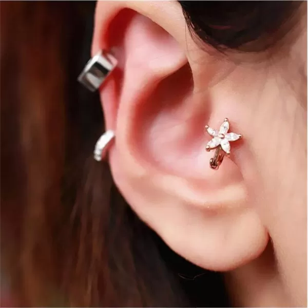 Tiny CZ Hoop Earrings Mini Cartilage Studs for Girls Women Teens S925 Sterling Silver Pierced Upper Ear Cubic Zirconia Daisy Cuff Earrings Hypoallergenic Dainty Body Jewelry 6mmrose gold plated
