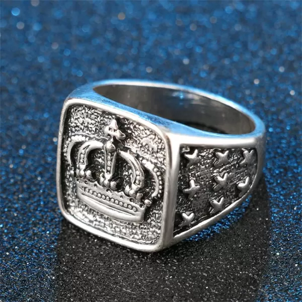 Unisex King Princess Crown Signet Statement Ring for Women Men Silver Plated Square Wide Band Finger Rings Cross Star Engraved Comfort Fit Personalized Jewelry Gifts for Father Brother Sister Size 9Unisex King Princess Crown Signet Statement Ring for Women Men Silver Plated Square Wide Band Finger Rings Cross Star Engraved Comfort Fit Personalized Jewelry Gifts for Father Brother Sister Size 9