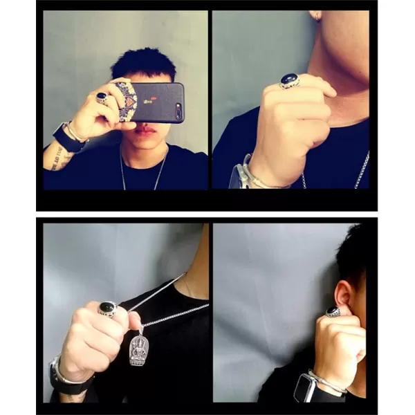 Vintage Black CZ Lucky Statement Ring for Women Girls Unisex Silver Plated Titanium Steel Crystal Imitation Obsidian Amulet Wide Band Finger Rings Comfort Fit Retro Boho Birthday Cocktail Party Jewelry Size 8Vintage Black CZ Lucky Statement Ring for Women Girls Unisex Silver Plated Titanium Steel Crystal Imitation Obsidian Amulet Wide Band Finger Rings Comfort Fit Retro Boho Birthday Cocktail Party Jewelry Size 8