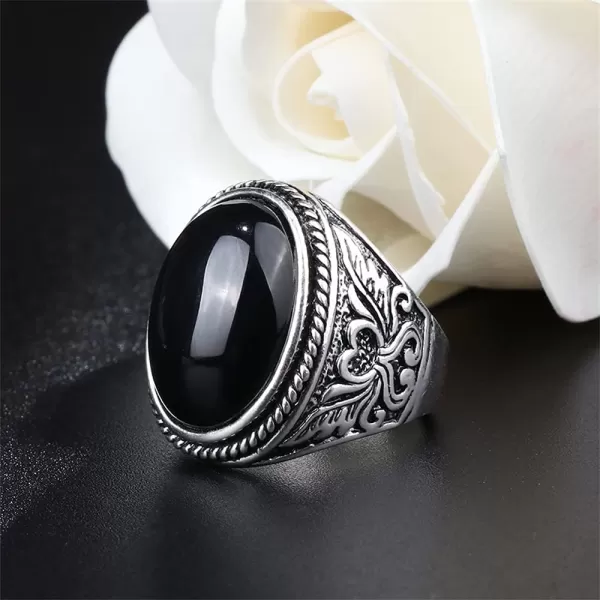 Vintage Black CZ Lucky Statement Ring for Women Girls Unisex Silver Plated Titanium Steel Crystal Imitation Obsidian Amulet Wide Band Finger Rings Comfort Fit Retro Boho Birthday Cocktail Party Jewelry Size 8Vintage Black CZ Lucky Statement Ring for Women Girls Unisex Silver Plated Titanium Steel Crystal Imitation Obsidian Amulet Wide Band Finger Rings Comfort Fit Retro Boho Birthday Cocktail Party Jewelry Size 8