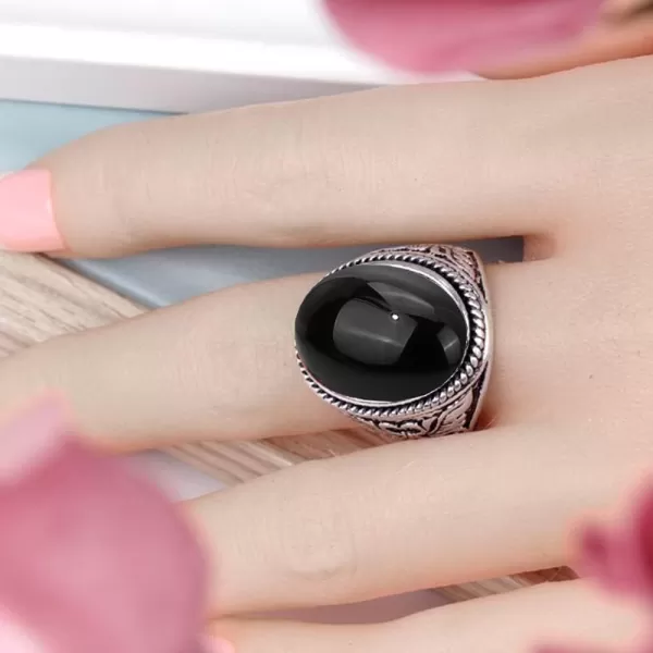 Vintage Black CZ Lucky Statement Ring for Women Girls Unisex Silver Plated Titanium Steel Crystal Imitation Obsidian Amulet Wide Band Finger Rings Comfort Fit Retro Boho Birthday Cocktail Party Jewelry Size 8Vintage Black CZ Lucky Statement Ring for Women Girls Unisex Silver Plated Titanium Steel Crystal Imitation Obsidian Amulet Wide Band Finger Rings Comfort Fit Retro Boho Birthday Cocktail Party Jewelry Size 8