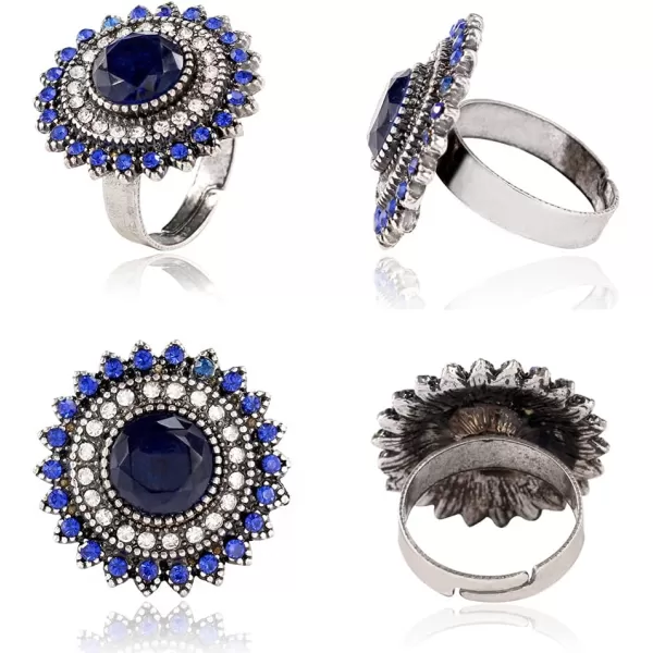 Vintage Blue Sunflower Statement Ring for Women Girls Antique Round CZ Crystal Evil Eye Protection Adjustable Expandable Open Wrap Wedding Cocktail Party Rings Comfort Fit Art Deco JewelryVintage Blue Sunflower Statement Ring for Women Girls Antique Round CZ Crystal Evil Eye Protection Adjustable Expandable Open Wrap Wedding Cocktail Party Rings Comfort Fit Art Deco Jewelry