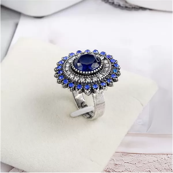 Vintage Blue Sunflower Statement Ring for Women Girls Antique Round CZ Crystal Evil Eye Protection Adjustable Expandable Open Wrap Wedding Cocktail Party Rings Comfort Fit Art Deco JewelryVintage Blue Sunflower Statement Ring for Women Girls Antique Round CZ Crystal Evil Eye Protection Adjustable Expandable Open Wrap Wedding Cocktail Party Rings Comfort Fit Art Deco Jewelry