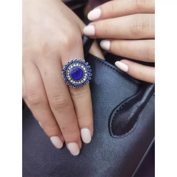 Vintage Blue Sunflower Statement Ring for Women Girls Antique Round CZ Crystal Evil Eye Protection Adjustable Expandable Open Wrap Wedding Cocktail Party Rings Comfort Fit Art Deco JewelryVintage Blue Sunflower Statement Ring for Women Girls Antique Round CZ Crystal Evil Eye Protection Adjustable Expandable Open Wrap Wedding Cocktail Party Rings Comfort Fit Art Deco Jewelry