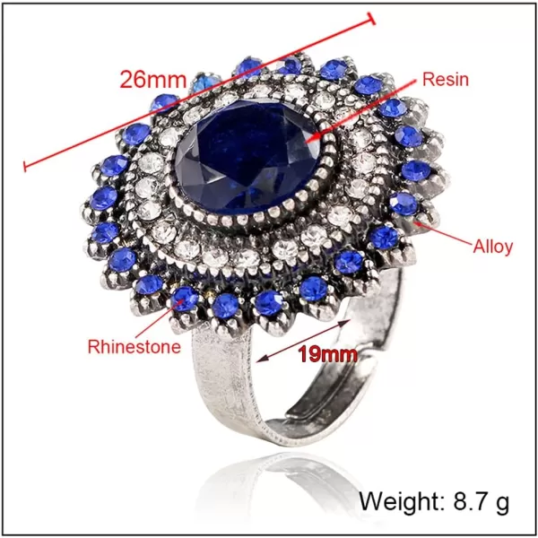 Vintage Blue Sunflower Statement Ring for Women Girls Antique Round CZ Crystal Evil Eye Protection Adjustable Expandable Open Wrap Wedding Cocktail Party Rings Comfort Fit Art Deco JewelryVintage Blue Sunflower Statement Ring for Women Girls Antique Round CZ Crystal Evil Eye Protection Adjustable Expandable Open Wrap Wedding Cocktail Party Rings Comfort Fit Art Deco Jewelry