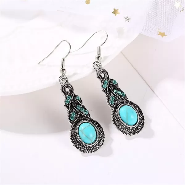 Vintage Celtic Knot Dangle Hook Stud Earrings for Women Girls Cubic Zirconia Oxidized Boho Turquoise Twisted Beaded Teardrop Charms Drop Dangling Retro Bohemian JewelryBlue