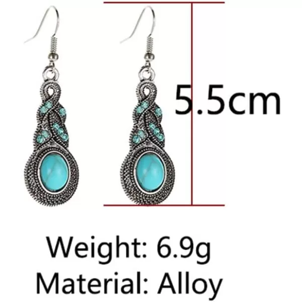 Vintage Celtic Knot Dangle Hook Stud Earrings for Women Girls Cubic Zirconia Oxidized Boho Turquoise Twisted Beaded Teardrop Charms Drop Dangling Retro Bohemian JewelryBlue