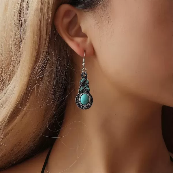 Vintage Celtic Knot Dangle Hook Stud Earrings for Women Girls Cubic Zirconia Oxidized Boho Turquoise Twisted Beaded Teardrop Charms Drop Dangling Retro Bohemian JewelryBlue