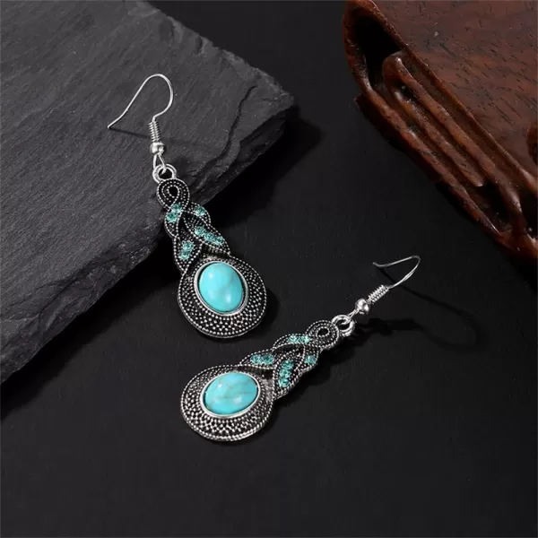 Vintage Celtic Knot Dangle Hook Stud Earrings for Women Girls Cubic Zirconia Oxidized Boho Turquoise Twisted Beaded Teardrop Charms Drop Dangling Retro Bohemian JewelryBlue